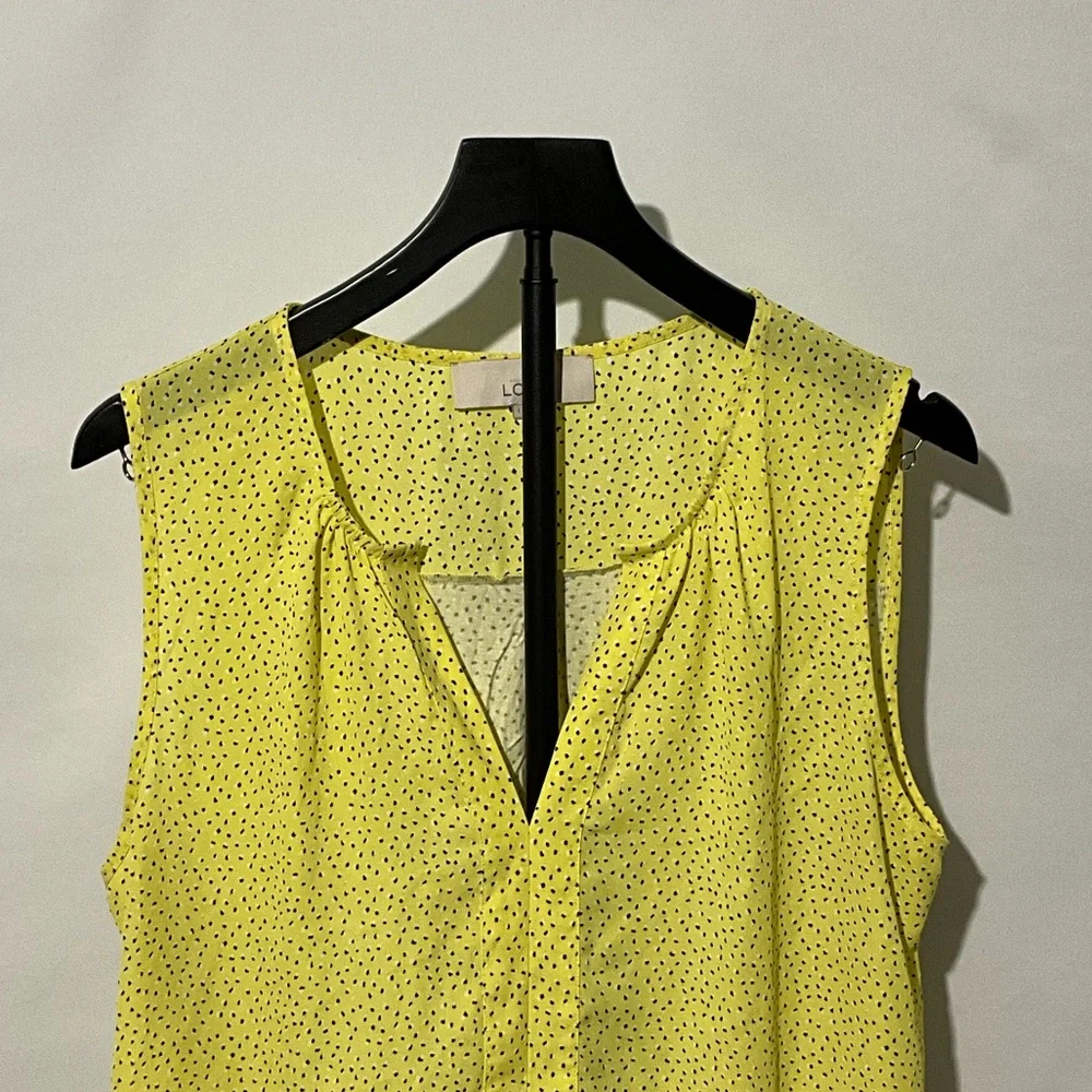 LOFT Yellow Polka Dot Sleeveless V-Neck Blouse - Size Large - Picture 3 of 8